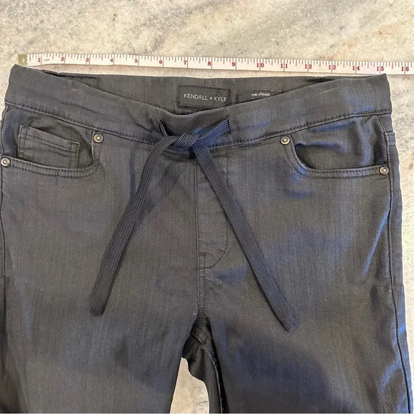 Kendall And Kylie Black Wax Coated Denim Drawstring Joggers Size Medium - Picture 4 of 10